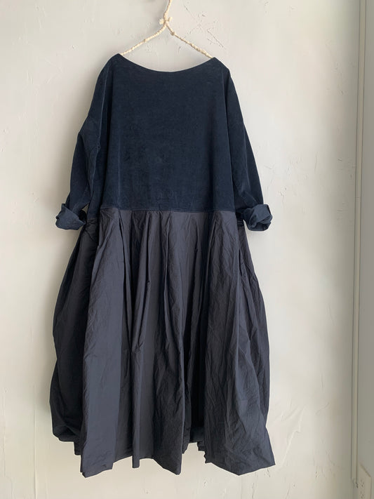 Album di Famiglia BOATNECK PLEATED DRESS V + TC -NAVY