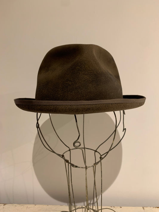 HORISAKI Moldable bowler hat with ribbon trumming -TAUPE HB